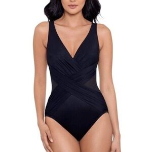 MIRACLESUIT Crossover w/ Mesh One Piece Swimsuit Black Tummy Control 14